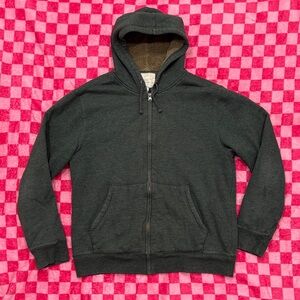 Vintage Men's Green Zip-Up Hoodie Sweater